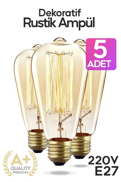 Dekoratif 5'li Retro Rustik Ampül E27 Standart Duy 220v Ev Cafe Aplik Abajur Tavan Ampülü