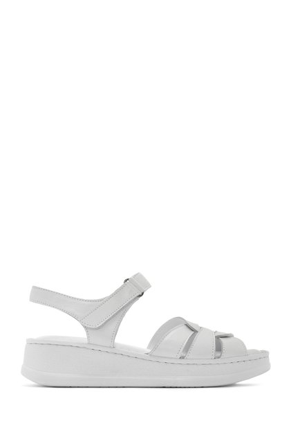 Women's White Ankle Strap Thick Sole Leather Comfort Sandals 26Sfd320518