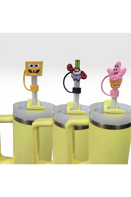 Termos uyumlu 3 Adet (10MM) Toz Geçirmez Sünger Bob Stitch Figürlü Quencher Pipet Tıpası Kapağı