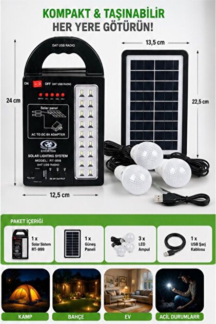 ataşbey At-999 Güneş Enerjili Solar Panel Aydınlatma Sistemi