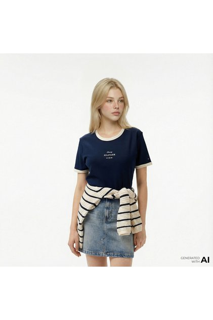 Reg Monotype Strıpe C-nk Ss Kadın Mavi T-shirt - Ww0ww44586