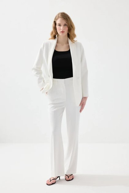 Wide Leg Crepe Trousers - White