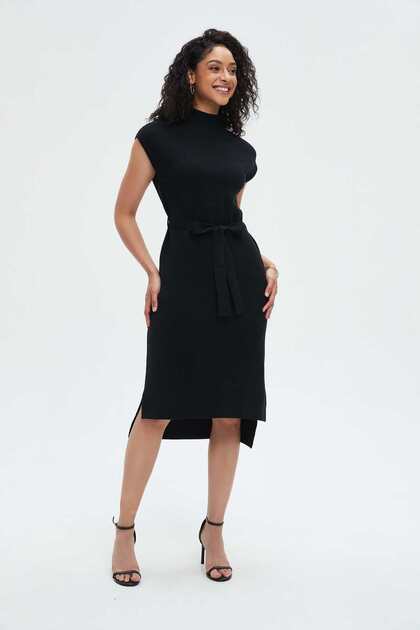 Women's Midi Dress with Waist Belt