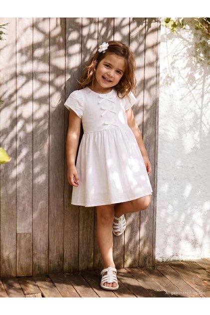 Bow-Tie Dress for Ages 2-5 - White