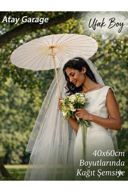 Beyaz Düğün ve Gelin Şemsiyesi Fotoğraf Organizasyon Aksesuarı 40-60cm Ebatlarında