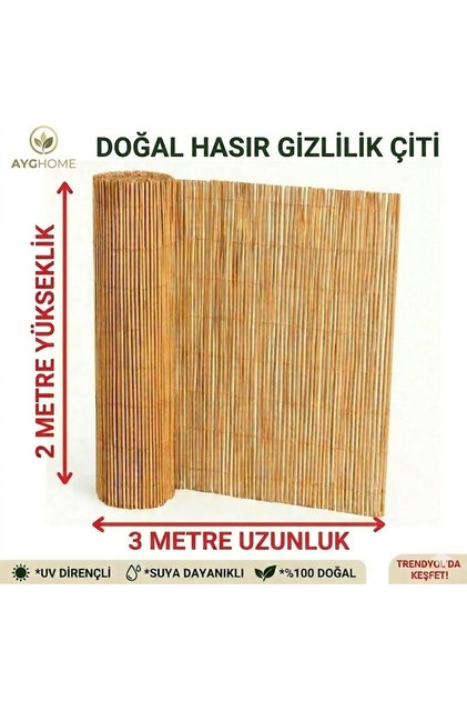 2 Metre x 3 Metre Doğal Kamış Hasır Çit - Bahçe Çiti Balkon Çiti Gölgelik ve Rüzgarlık