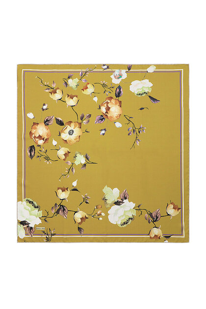 Eșarfă de mătase din twill floral verde ulei