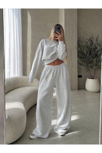 Baggy Old Money Tarzı Lastikli Paça Günlük Bol Eşofman Altı Bol Model Siyah Gri Füme Antrasit
