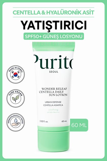Wonder Releaf Centella Daily Sun Lotion SPF50+ PA++++ | Yatıştırıcı Beyaz İz Bırakmayan Güneş Kremi 60 ml