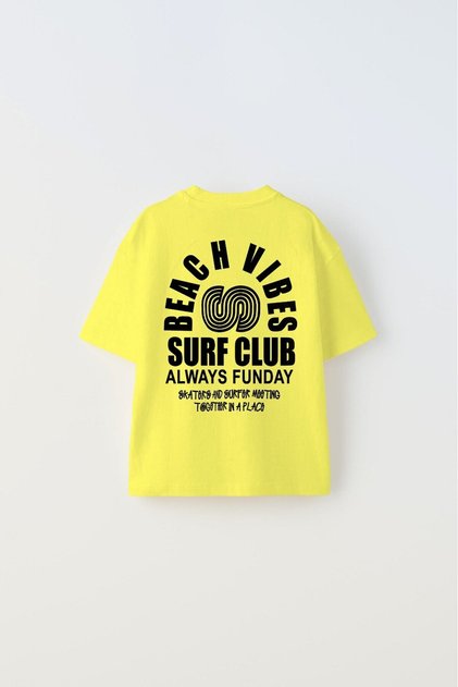 Beach Vibes Surf Club Written Reversed S Design Printed Yellow Unisex Kids T-Shirt