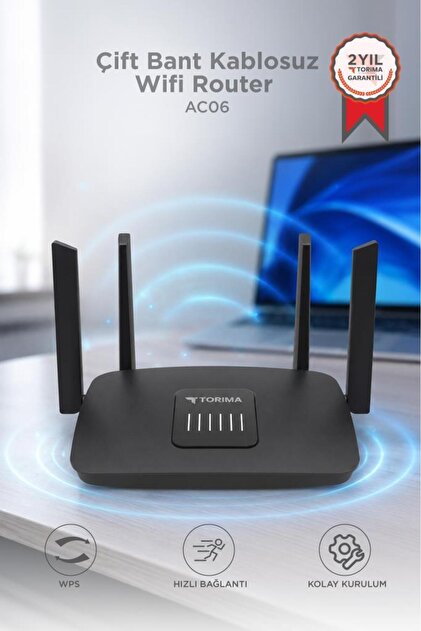 Smart WiFi Router 黒 Torima Çift Bant Kablosuz Wifi Router 1200Mbps 2.4GHz ve 5GHz 4