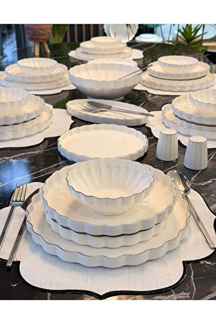 ACAR 29 Parça 6 Kişilik Passion Silver Porselen Yemek Takımı