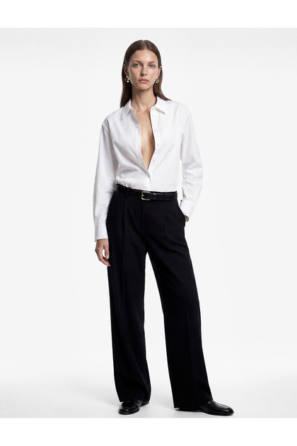 Comfortable Fit Buttoned Long Sleeve Classic Collar Cotton Poplin Shirt