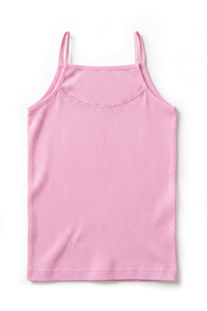 Girl's 100% Cotton Undershirt with Ribbed Thin Straps and Lace Detail, Ergonomic Design (8020)