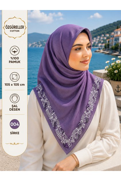 Özgüreller, 105x105 cm Etnik İçi Boş Desen Yazma,%100 Pamuklu Hediyelik Terletmeyen Kaymayan Tesettür