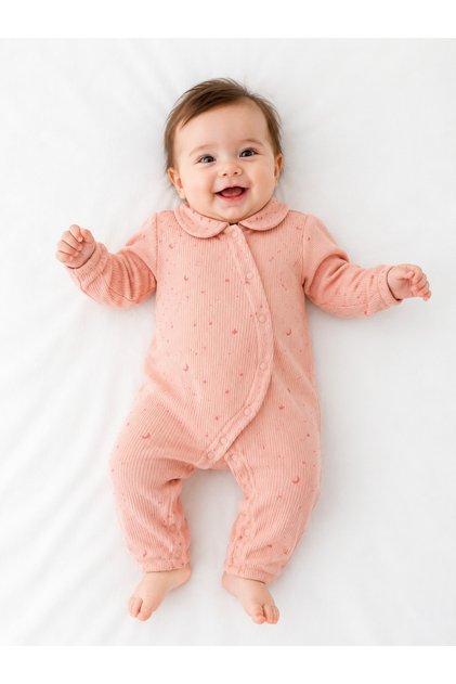 100% Organic Cotton Moon and Star Patterned Monthly Baby Romper Without Booties