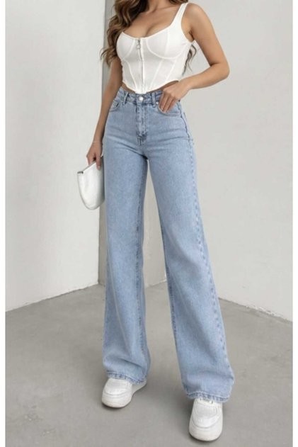 Blue High Waist Palazzo Jeans Lycra Stretchy Jeans