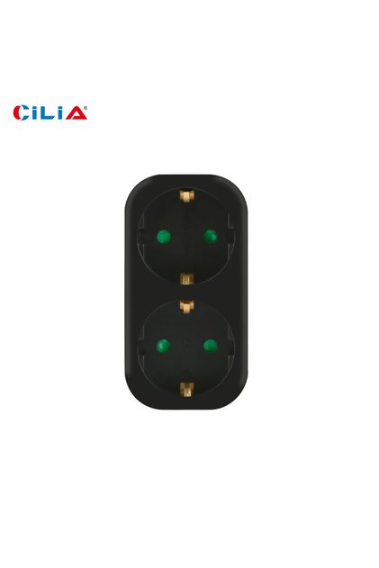 EU Plug 2P black-7382 2 Schuko, EU Plug, Multi-outlet, Extension Socket, 250V, 16A, CE Certification