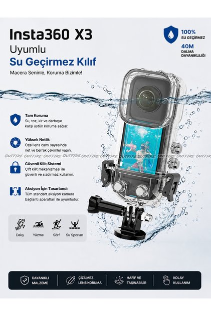 Insta 360 X3 Uyumlu Su Geçirmez Kılıf