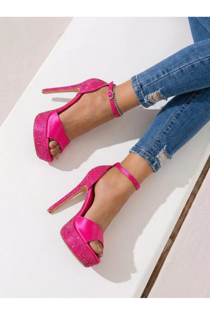 Sandale cu toc dama roz din satin Ivana #19828 - 38