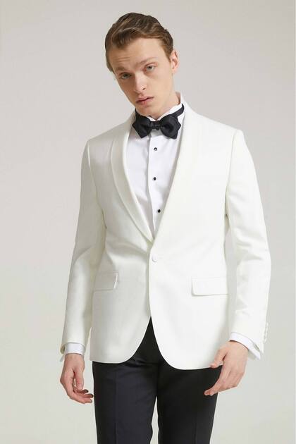 Slim Fit Ekru Düz Smokin Takim Elbise