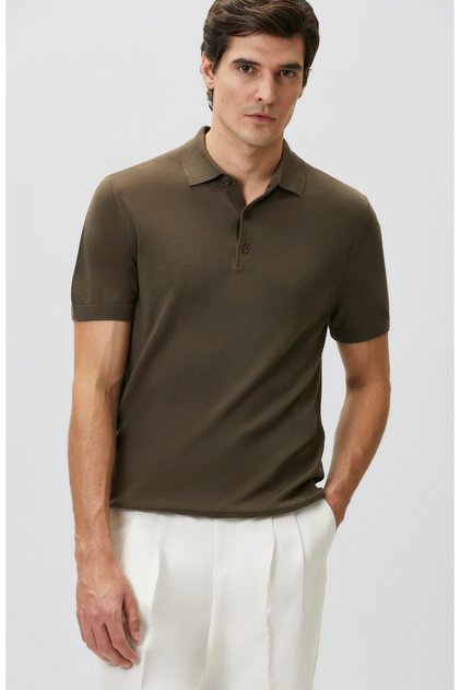 Haki Polo Yaka Basic Triko Kazak