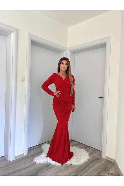 Kreppgewebtes Stoffkleid in Maxi-Länge mit Drapierung 581844 Rot
