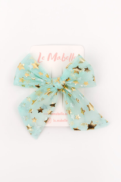 Mint Star Printed Tulle Girl's Clip Buckle