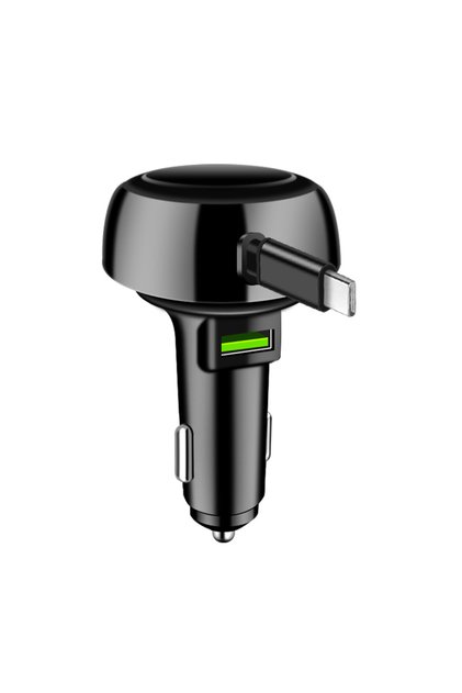 Black 6A Multi-Function USB Car Charger Fast Charging With Retractable Type C Cable For iPhone ...