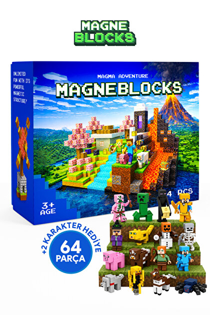 Magnetic Building Blocks, 3D Magnetic Toy Cubes, 64 Pieces, 2 Characters with Gift
