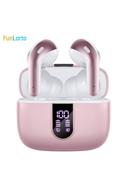 Pink Wireless Earphones with Bluetooth 5.3, Quad-Mic Call Noise Reduction ENC, 50H Playtimes Wireles