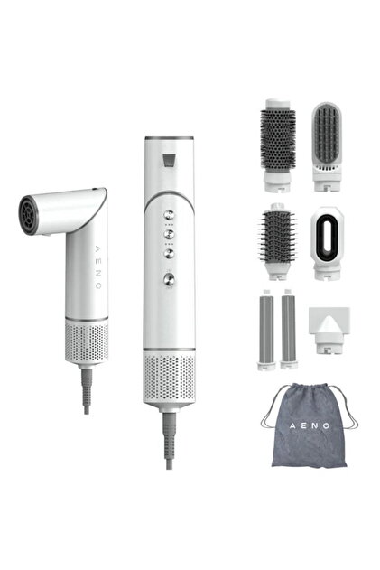 Uscator de par si aparat de coafat HS1 AHS0001, 1200W, 4 viteze, 4 niveluri, 7 accesorii, Ionic, Alb