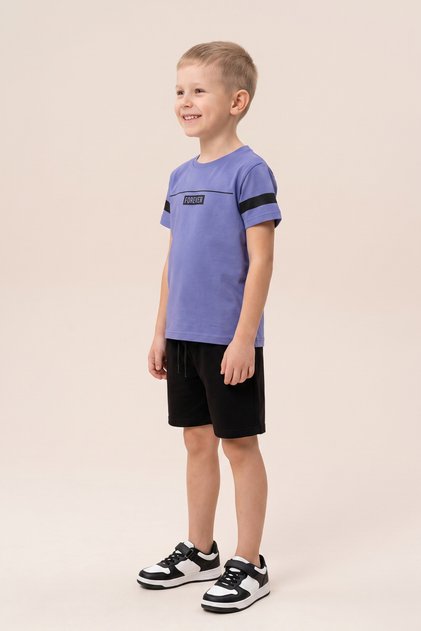 Boy's Shorts Set with Printed Lycra and Combed Cotton Elastic Laces