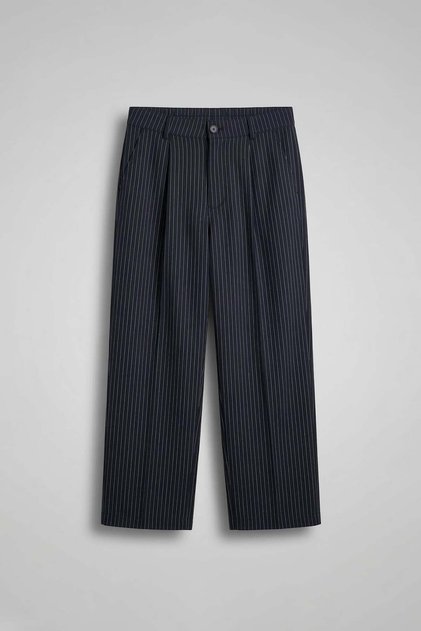 Men's Striped Wide-Leg Modal Blend Fabric Trousers Black