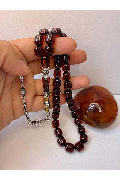 Handmade Nakkaş İmame Transparent Cherry Ottoman Simile Fire Amber Prayer Beads