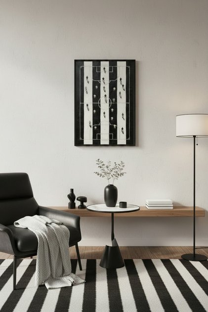 Huhu3122 Black and White Striped Football Field Black Framed Painting Stadium Fan - Single Painting Black Frame