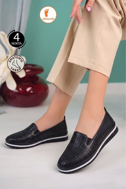 Women's 4-Point Stone Detail Anatomical Non-Slip Sole Comfortable Lightweight Casual Shoes Mother Shoes