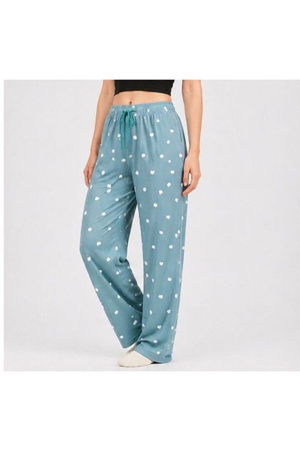 Women's Heart Patterned Pajama Bottoms with Elastic Waist, Comfortable Fit, Home Wear Pants