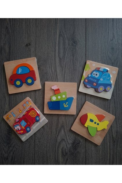 Montessori Wooden Toy Set Vehicles Educational Toy 5 Pieces 15X15 Quality Bultak Puzzle 8Mm+4Mm