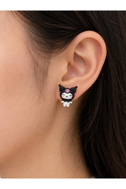 Kuromi Figured Children's Earrings Black Pink Cute Gift Earrings