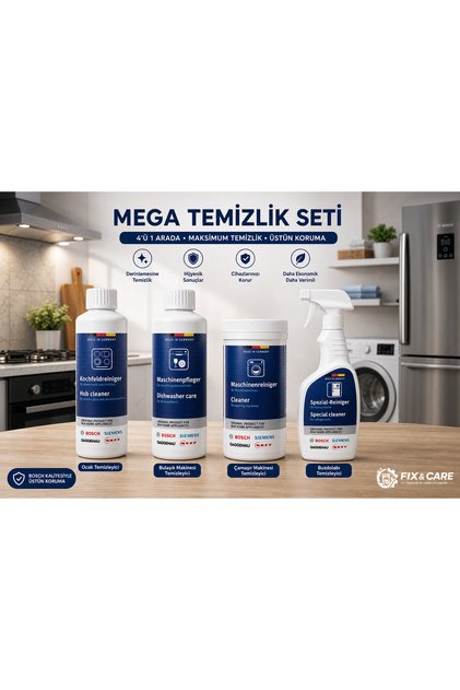 Mega Set, Çamaşır ve Bulaşık Makinesi + Buzdolabı ve Ocak Temizleyici
