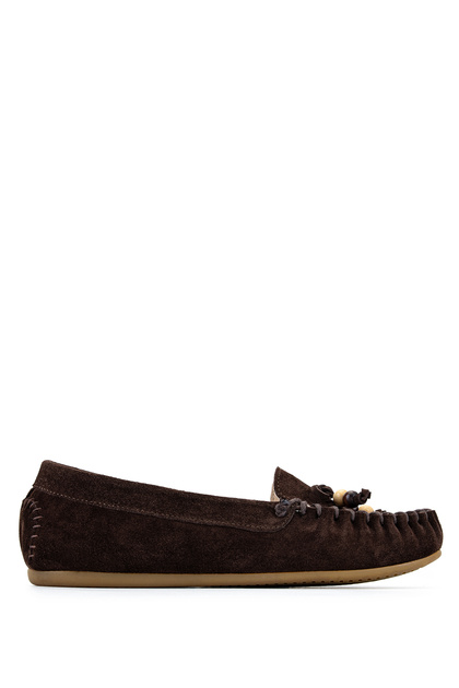Women's Genuine Leather Brown Suede Ballerina Shoes
