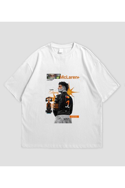 Lando Norris Anime Formula Printed White Oversize T-Shirt Unisex 100% Cotton Crew Neck T-Shirt