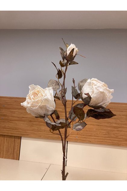 YAPAY ÇİÇEK YANIK GÜL DALDA 3'LÜ RENK KREM BOY 80 CM