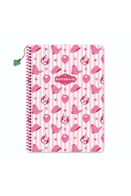 A4 Spiral Cardboard Cover Lined Cowboy Notebook with Charms - Pink