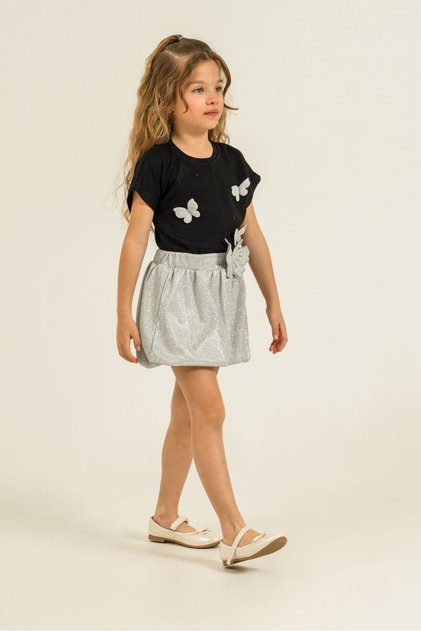 Girl's Glittery Butterfly Detail Skirt T-Shirt Suit 4-10 Years