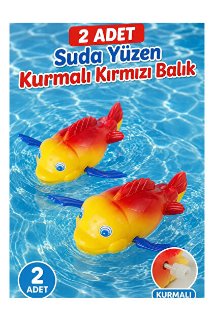 2 Adet Kurmalı Yüzen Kırmızı Balık Oyuncak | Suda Yüzen Banyo Havuz Oyuncağı | Bebek Çocuk Su Oyuncağı
