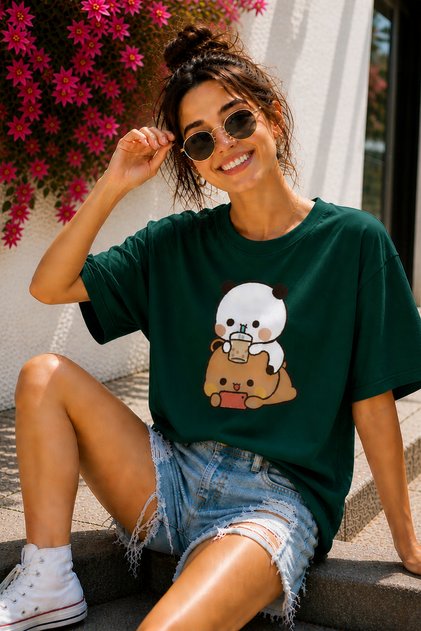 Bubu and Dudu Cute Teddy Bear Printed Unisex Oversize T-Shirt – Cotton Crew Neck T-Shirt