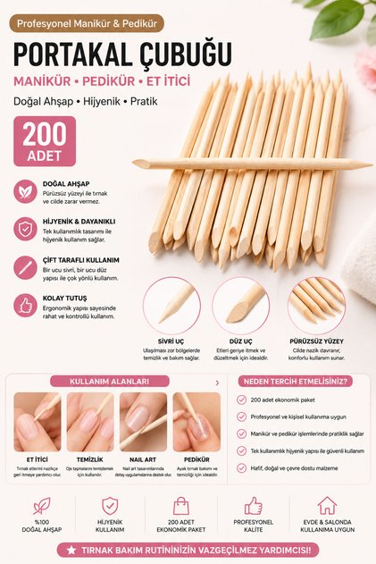 200 Orange Sticks Wooden Meat Pushers Manicure Pedicure Nail Care Sticks