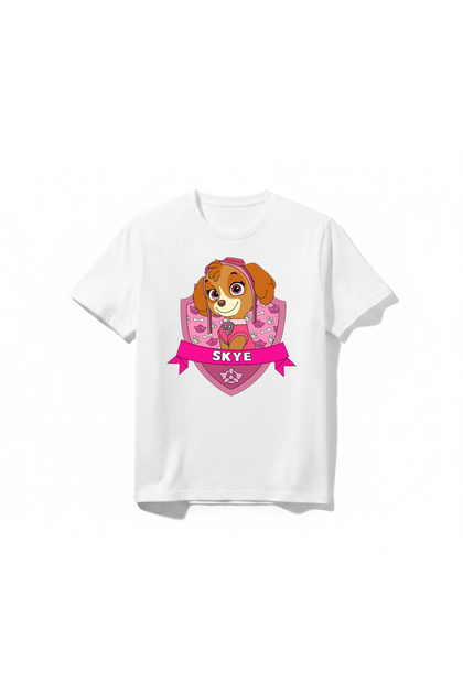 Paw Patrol Skye Unisex Kız Çocuk Bisiklet Yuvarlak Yaka Basic Kısa Kollu %100 Pamuk Tişört
